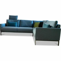 Rolf Benz Ecksofas|Ecksofa Cara Stoff 20.253 Ozeanblau Füße Umbragrau mit Kissen