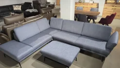 Gruber Ecksofas|Ecksofa Caruba Stoff Elsass Blau Gestell Aluminium Füße Pulverbeschichtet Aluminium Schwarz Mit Manuellen Verstellungen Inklusive Hocker