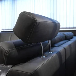 Zehdenick Ecksofas|Ecksofa Cassius Stoff Galero Slate Grau Kufe K001 Schwarz Mit Kopfstützen Und WallAway Funktion