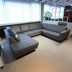 Zehdenick Ecksofas|Ecksofa Cassius Stoff Galero Slate Grau Kufe K001 Schwarz Mit Kopfstützen Und WallAway Funktion