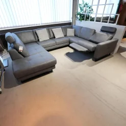 Zehdenick Ecksofas|Ecksofa Cassius Stoff Galero Slate Grau Kufe K001 Schwarz Mit Kopfstützen Und WallAway Funktion