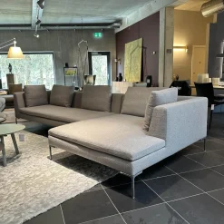 B&B Italia Ecksofas|Ecksofa Charles Stoff Esopo 2522151 Hellgrau Füße Aluminium Poliert mit Kissen