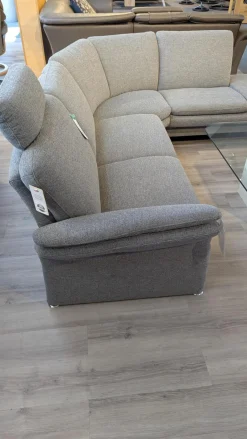 Arco Ecksofas|Ecksofa Chronos Stoff Medusa Rauchblau Grau Blau Metallfuß M01 Poliert Armlehne Klappbar Inklusive Kopfstütze