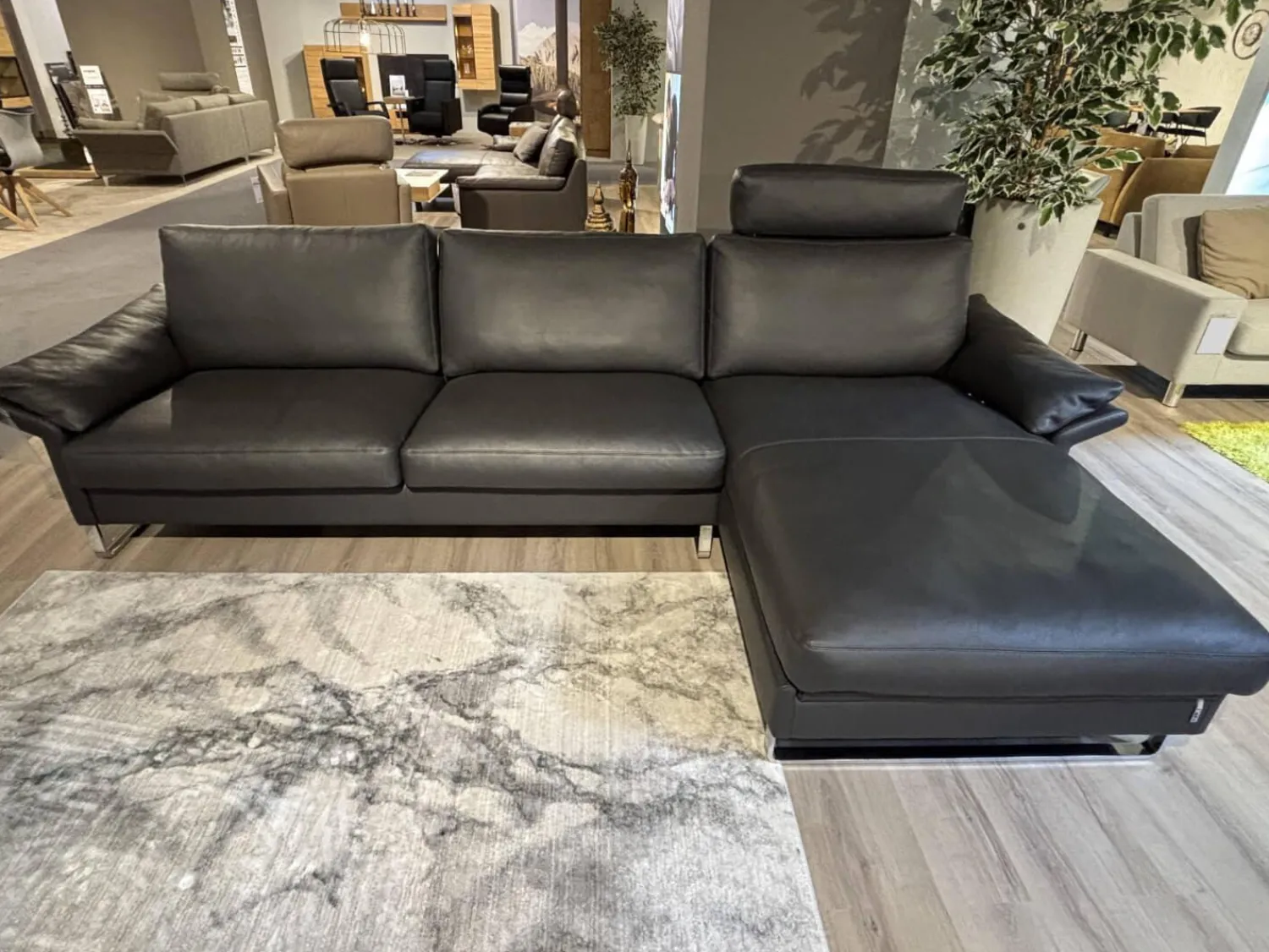 Erpo Ecksofas|Ecksofa Classics 960 Leder 43.059 Anthrazit Kufe Hochglanz mit Relaxfunktion