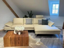 Contur Ecksofas|Ecksofa Collina Leder WP Ecru L50 Beige Metallfüße Gebürstet Inklusive Kopfstütze