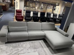 himolla Ecksofas|Ecksofa Comfortmaster Spektra 1487 Stoff Loop 02 Jet Hellgrau Metallkufe Anthrazit Motorisch Verstellbar