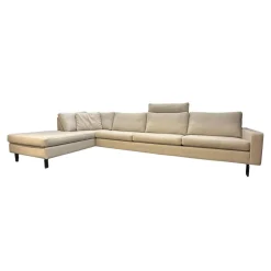 COR Ecksofas|Ecksofa Conseta Bezug Stoff 8081 Muschel Grau Schmalfüße Anthrazit inklusive Kopfstütze