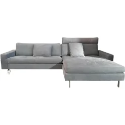 COR Ecksofas|Ecksofa Conseta Leder 682 Elefantengrau Schmalfuß Edelstahl Inklusive Kopfstütze Und 2 Armlehnenkissen