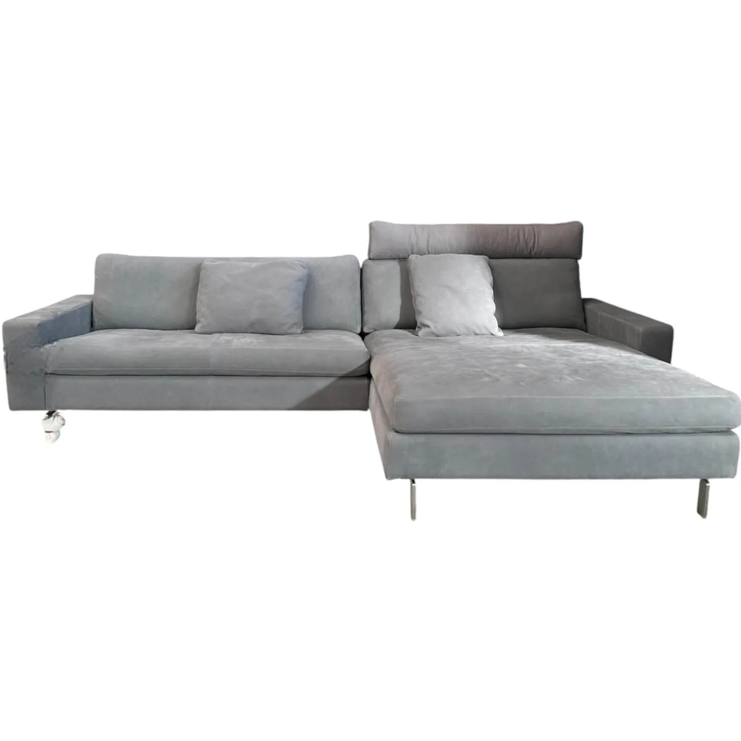 COR Ecksofas|Ecksofa Conseta Leder 682 Elefantengrau Schmalfuß Edelstahl Inklusive Kopfstütze Und 2 Armlehnenkissen