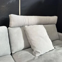 COR Ecksofas|Ecksofa Conseta Leder 682 Elefantengrau Schmalfuß Edelstahl Inklusive Kopfstütze Und 2 Armlehnenkissen