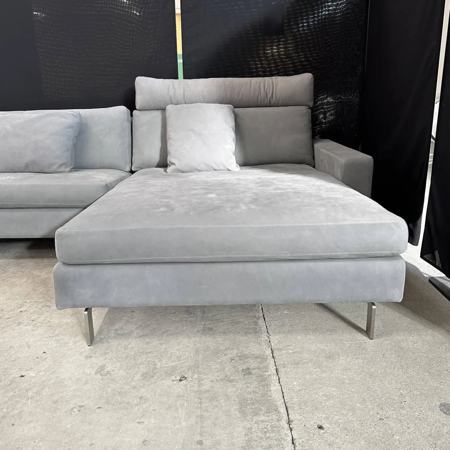 COR Ecksofas|Ecksofa Conseta Leder 682 Elefantengrau Schmalfuß Edelstahl Inklusive Kopfstütze Und 2 Armlehnenkissen