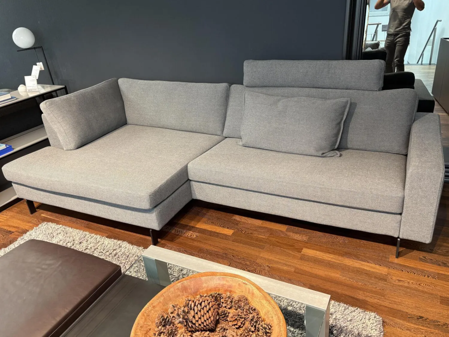 COR Ecksofas|Ecksofa Conseta Stoff 9131 Anthrazit mit Kissen und Kopfstütze