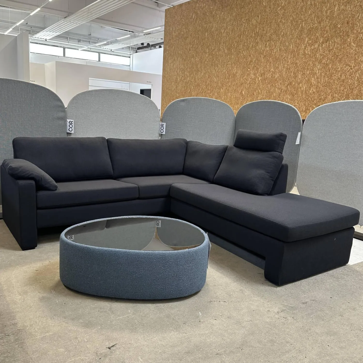 COR Ecksofas|Ecksofa Conseta Stoff 9168 Anthrazit Gestell Anthrazit Mit Stoff Bezogen Mit Kissen Und Kopfstütze