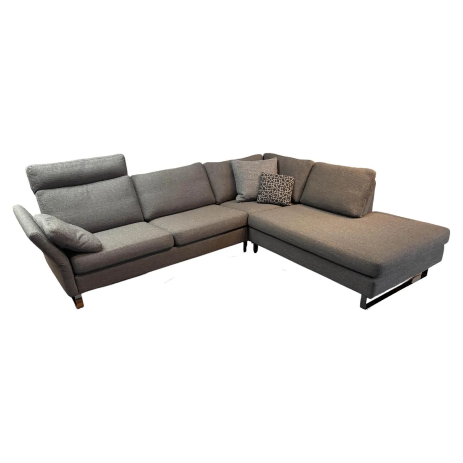 COR Ecksofas|Ecksofa Conseta Stoff 7146 Grau mit Kissen und Kopfstütze
