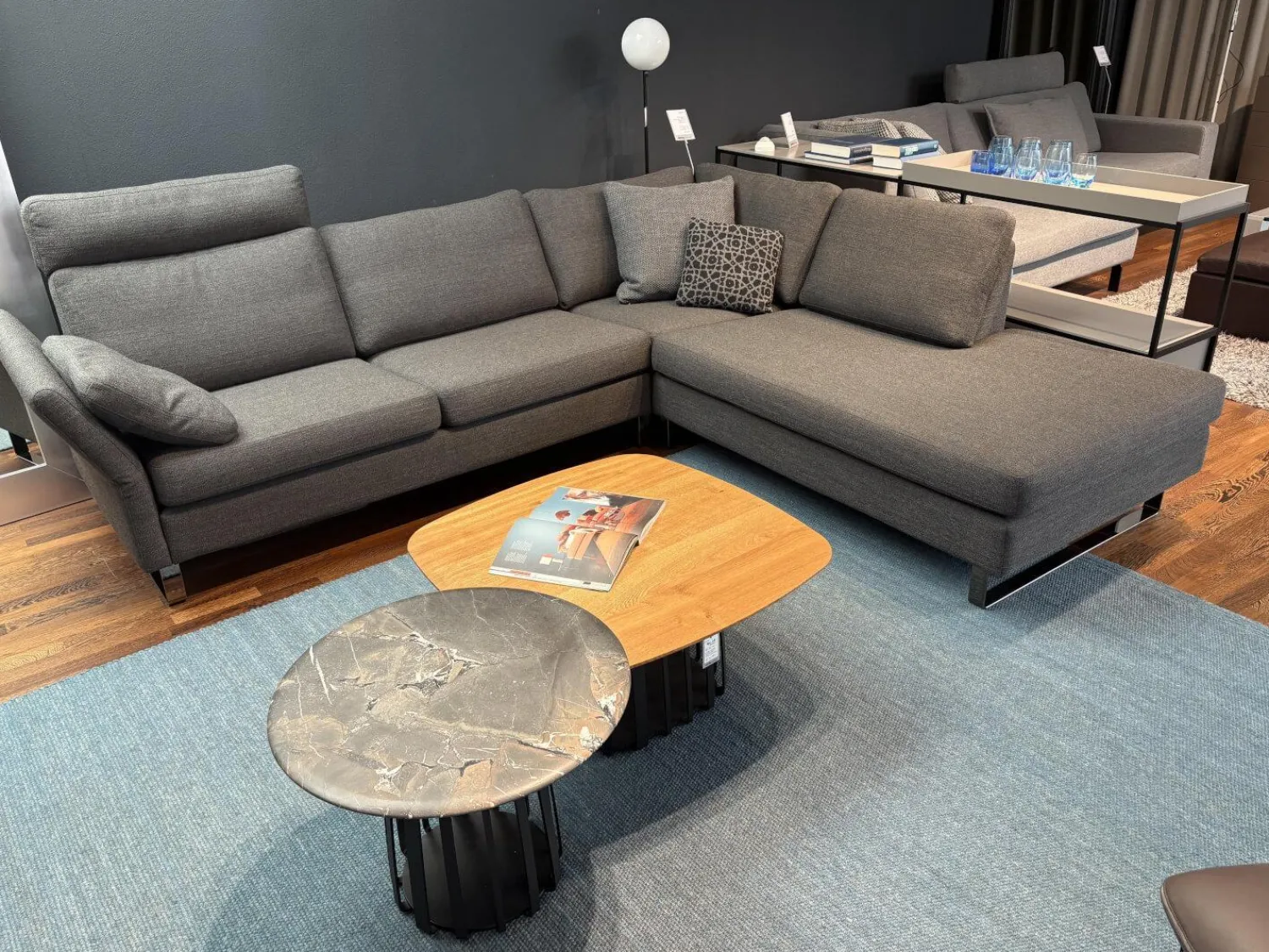 COR Ecksofas|Ecksofa Conseta Stoff 7146 Grau mit Kissen und Kopfstütze