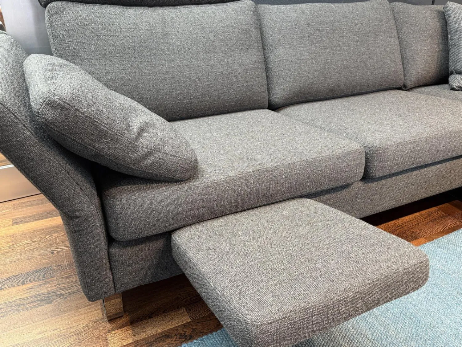 COR Ecksofas|Ecksofa Conseta Stoff 7146 Grau mit Kissen und Kopfstütze