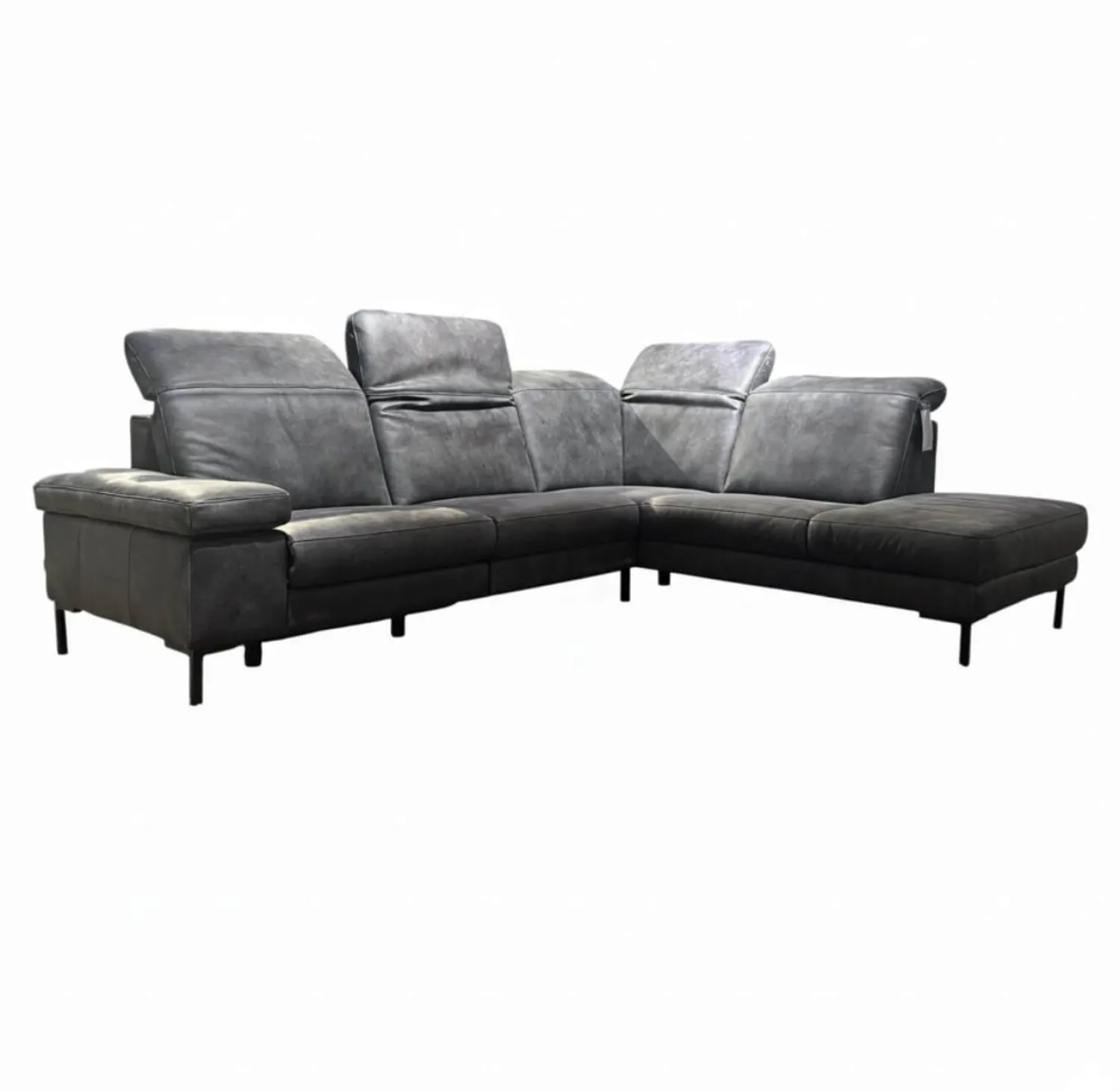 Paul Lindberg Ecksofas|Ecksofa Deno PL Leder W9 Schwarz Füße Metall Schwarz Mit Relaxmotor