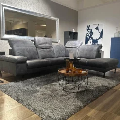 Paul Lindberg Ecksofas|Ecksofa Deno PL Leder W9 Schwarz Füße Metall Schwarz Mit Relaxmotor