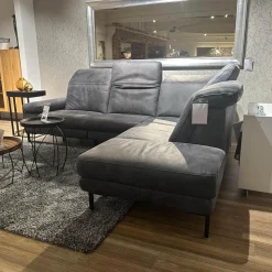 Paul Lindberg Ecksofas|Ecksofa Deno PL Leder W9 Schwarz Füße Metall Schwarz Mit Relaxmotor