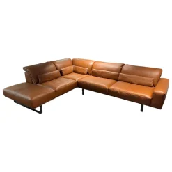 DSign Ecksofas|Ecksofa Corvo R Leder L155 68 Cognac Braun Kufe Anthrazit Mit Festem Hocker