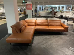 DSign Ecksofas|Ecksofa Corvo R Leder L155 68 Cognac Braun Kufe Anthrazit Mit Festem Hocker