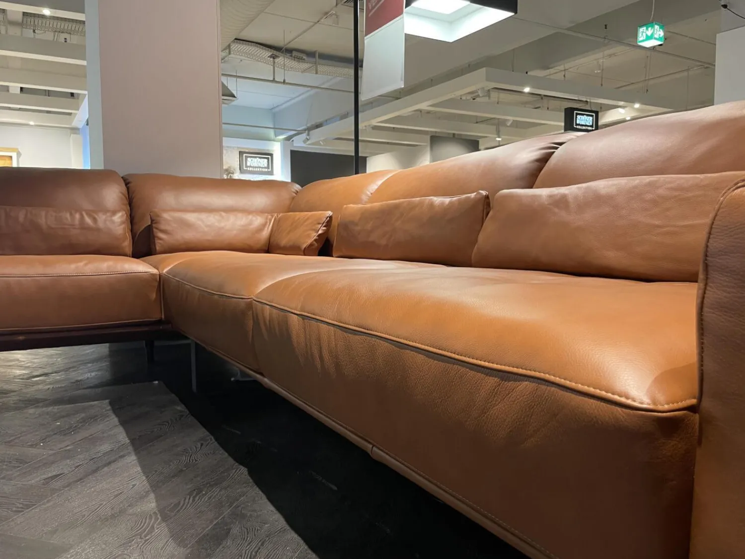 DSign Ecksofas|Ecksofa Corvo R Leder L155 68 Cognac Braun Kufe Anthrazit Mit Festem Hocker