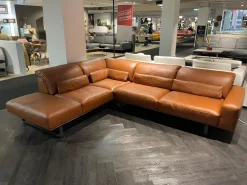 DSign Ecksofas|Ecksofa Corvo R Leder L155 68 Cognac Braun Kufe Anthrazit Mit Festem Hocker