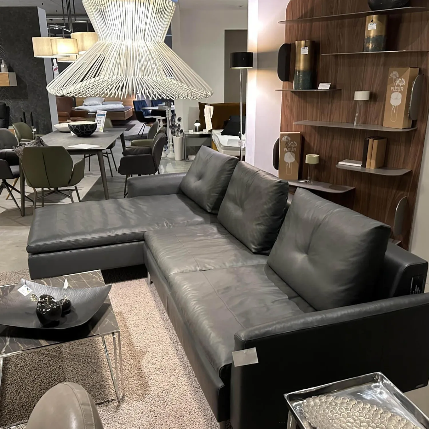 Artanova Ecksofas|Ecksofa Dyo Leder L3162G Silky Grau Fuß Aluminium Matt Gebürstet Mit Wendekissen