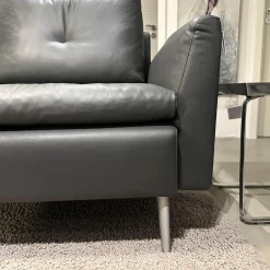 Artanova Ecksofas|Ecksofa Dyo Leder L3162G Silky Grau Fuß Aluminium Matt Gebürstet Mit Wendekissen