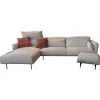 Jori Ecksofas|Ecksofa Eden Stoff Thuile C0002 Grau Creme Fuße Metall Bronze Schwarz Pulverbeschichtet Inklusive Hocker Und 3 Kissen