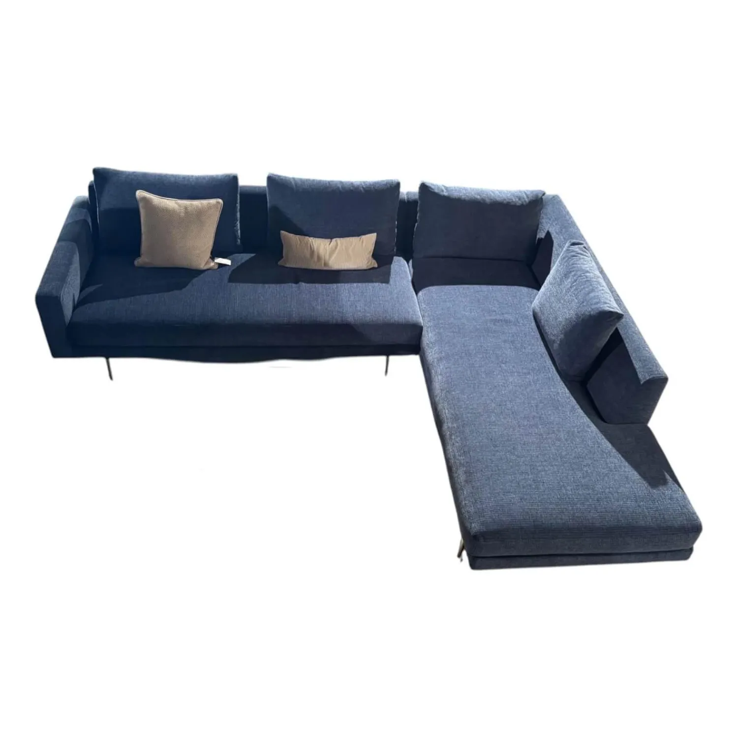 Wendelbo Ecksofas|Ecksofa Edge Stoff Zest 12 Blau Grau Gestell Edelstahl Inklusive Kissen