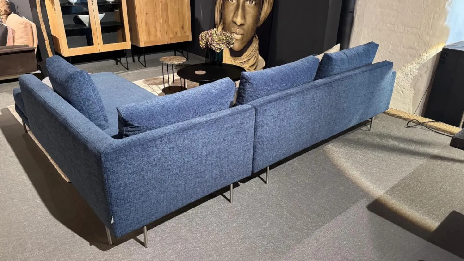 Wendelbo Ecksofas|Ecksofa Edge Stoff Zest 12 Blau Grau Gestell Edelstahl Inklusive Kissen