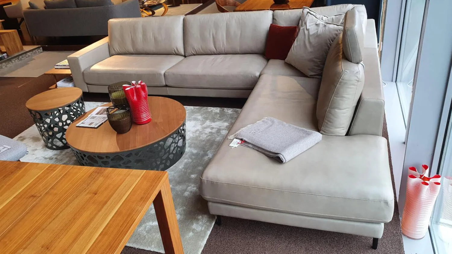 Rolf Benz Ecksofas|Ecksofa Ego Leder Stone Grey mit Nackenrolle