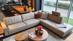 Rolf Benz Ecksofas|Ecksofa Ego Leder Stone Grey mit Nackenrolle