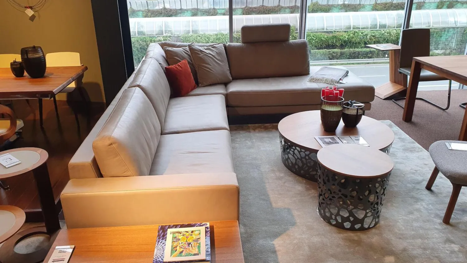 Rolf Benz Ecksofas|Ecksofa Ego Leder Stone Grey mit Nackenrolle