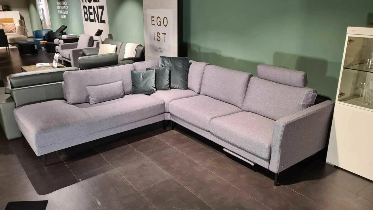 Rolf Benz Ecksofas|Ecksofa Ego Stoff 26.267 Graphitgrau mit 4 Kissen und Nackenstütze