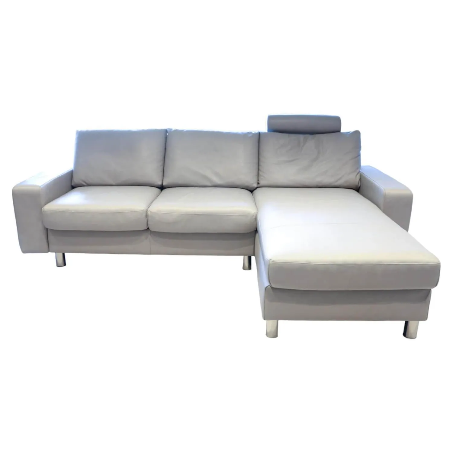 Stressless Ecksofas|Ecksofa Emma E 200 Leder Cori 091 Silver Cloud Hellgrau Fuß Edelstahl 011 Poliert