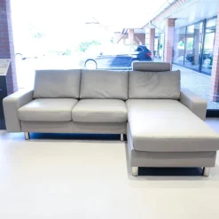 Stressless Ecksofas|Ecksofa Emma E 200 Leder Cori 091 Silver Cloud Hellgrau Fuß Edelstahl 011 Poliert