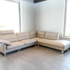 Erpo Ecksofas|Ecksofa Esparo 400 Bezug Leder I 43.210 Creme Kufen 8 HG Mit Kopfstütze Und Armlehnkissen