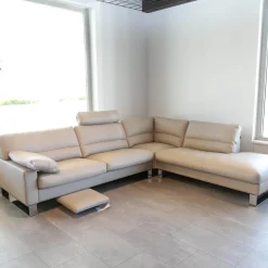 Erpo Ecksofas|Ecksofa Esparo 400 Bezug Leder I 43.210 Creme Kufen 8 HG Mit Kopfstütze Und Armlehnkissen