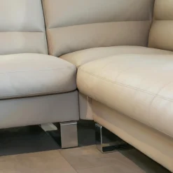 Erpo Ecksofas|Ecksofa Esparo 400 Bezug Leder I 43.210 Creme Kufen 8 HG Mit Kopfstütze Und Armlehnkissen