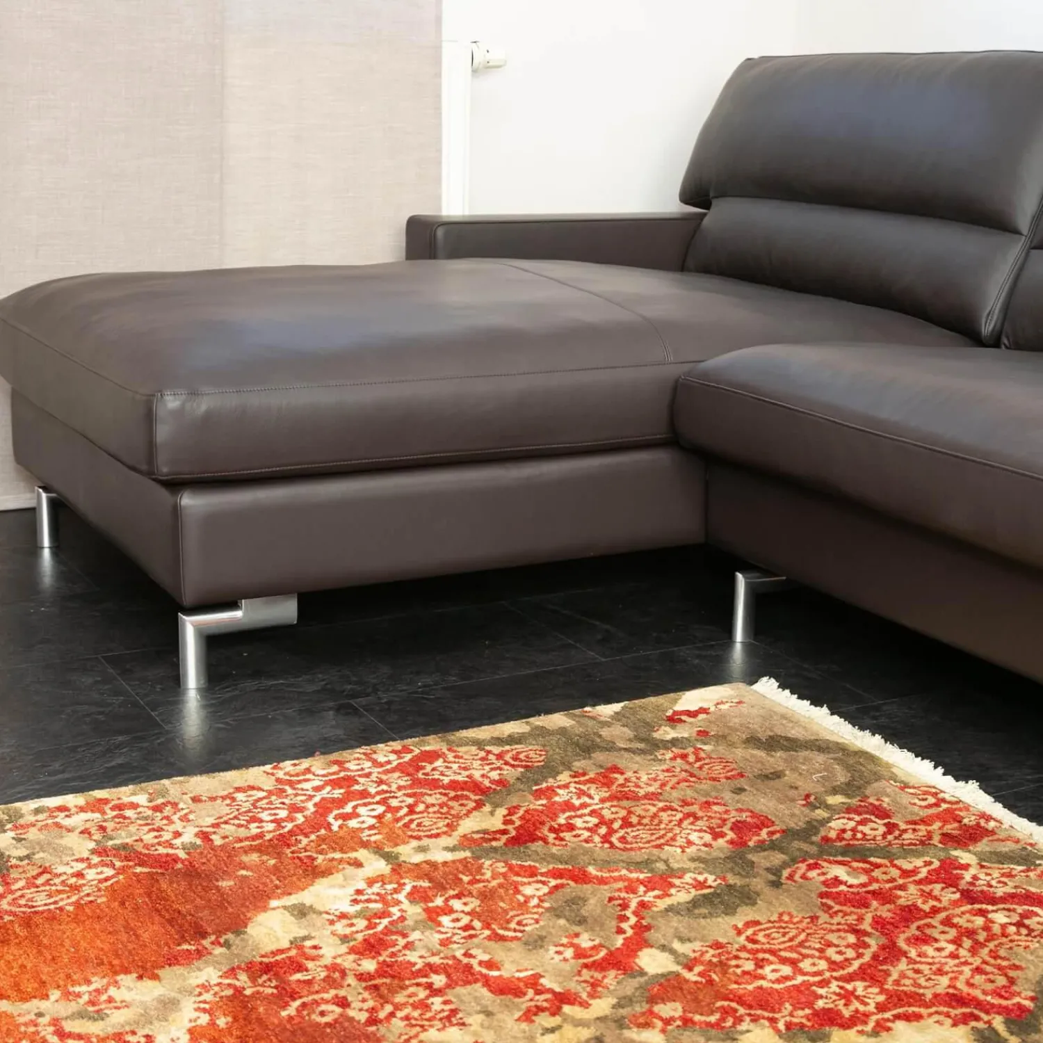 Erpo Ecksofas|Ecksofa Esparo 400 Leder J 42.090 Braun Schwarz Fußstütze Leder J 42.090