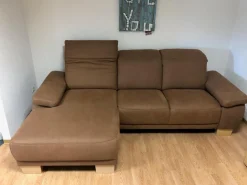 DFM Ecksofas|Ecksofa Fabeo Stoff Valentina 603 Zim Braun Holzfüße Buche Natur