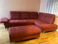 Dietsch Ecksofas|Ecksofa Family Relax 3 Stoff Deluxe Ziegel Rot Füße Metall Mit Bettauszug Inklusive Hocker