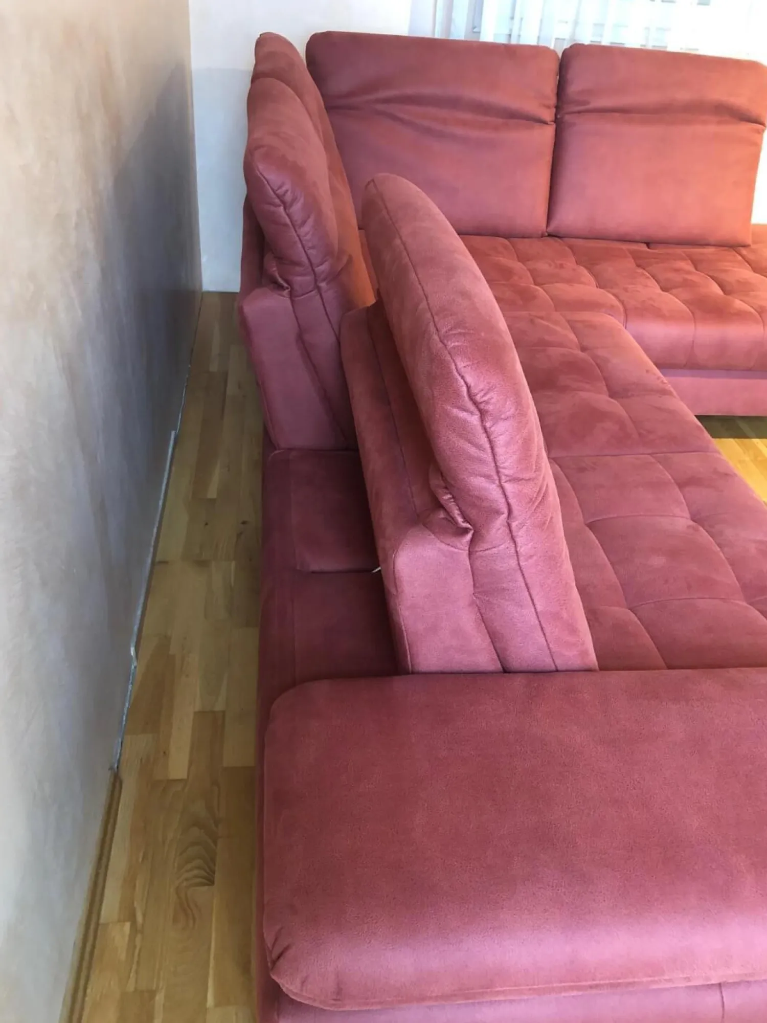 Dietsch Ecksofas|Ecksofa Family Relax 3 Stoff Deluxe Ziegel Rot Füße Metall Mit Bettauszug Inklusive Hocker