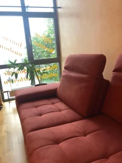 Dietsch Ecksofas|Ecksofa Family Relax 3 Stoff Deluxe Ziegel Rot Füße Metall Mit Bettauszug Inklusive Hocker