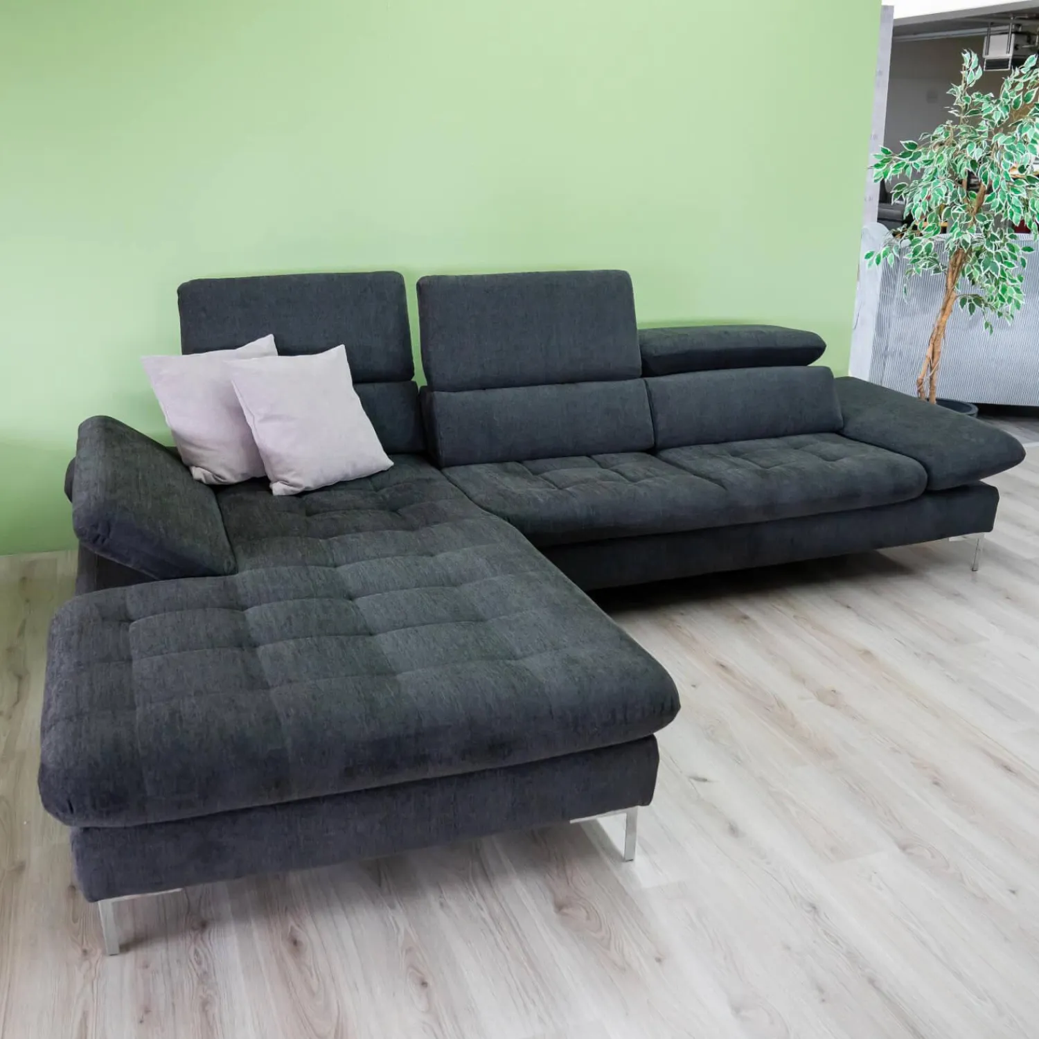 Dietsch Ecksofas|Ecksofa Family Style Stoff Guard Graphit 66 Metallfüße 4.26 Silber Inklusive Verstellungen