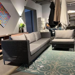 Stern Loungemöbel|Ecksofa Fontana Outdoor Geflecht Basaltgrau Bezug Seidengrau Gestell Aluminium