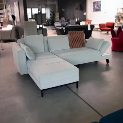 Brühl Ecksofas|Ecksofa Four Two Soft Stoff 4430 90 Grau Beige Füße Schwarz Mit Tischmodul Schwarz Lackiert Und Schlaffunktion