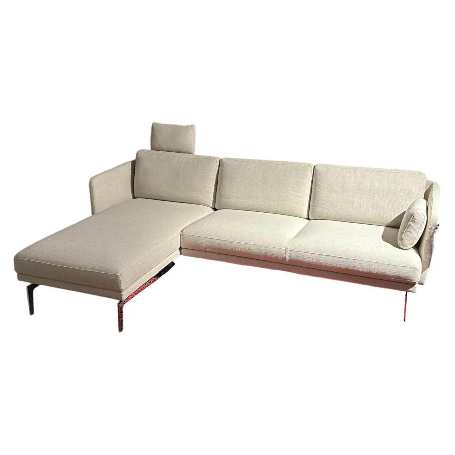 Intertime Ecksofas|Ecksofa Frame Stoff Danio Sand Creme Flachstahlfuß Chrom Glänzend Mit Klappbaren Armlehnen